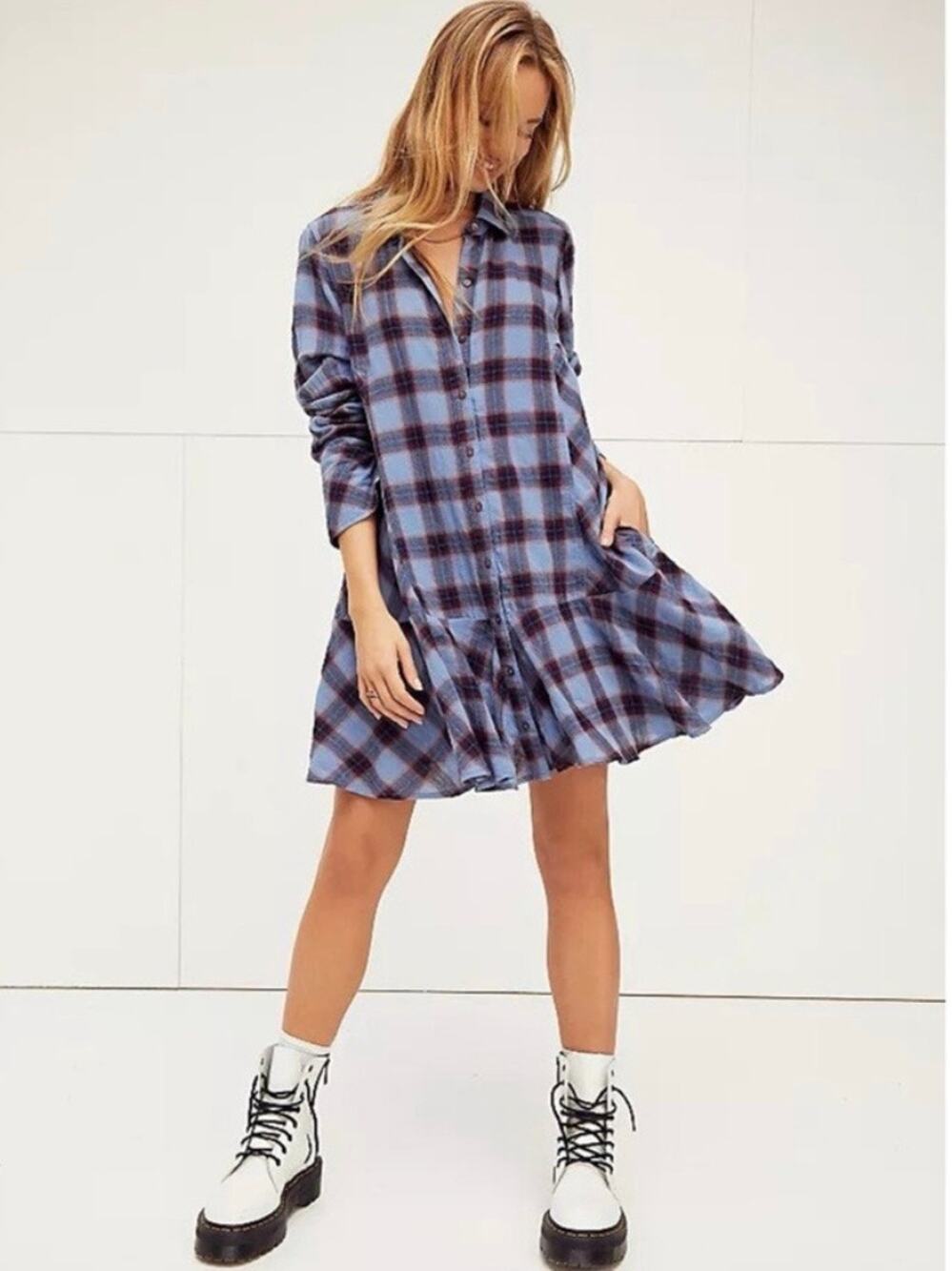 Free People All of You Plaid Shirtdress M